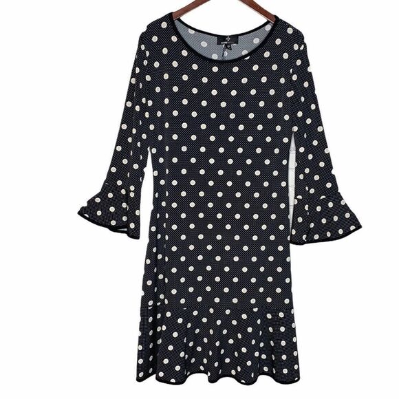 Ronni Nicole Bell Sleeve Polka Dot Knee Length‎ Shift Dress Black 12 - Picture 1 of 9